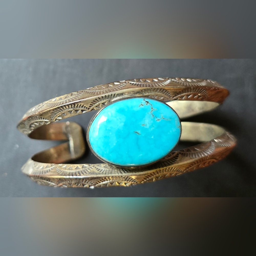Kingman Turquoise Bracelet By Navajo Artist Bernyse Chavez
